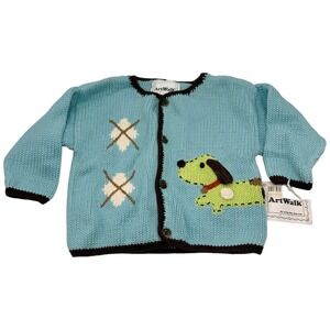 ArtWalk Baby Knit Cardigan Blue Dog Applique Button Front Cotton Blend